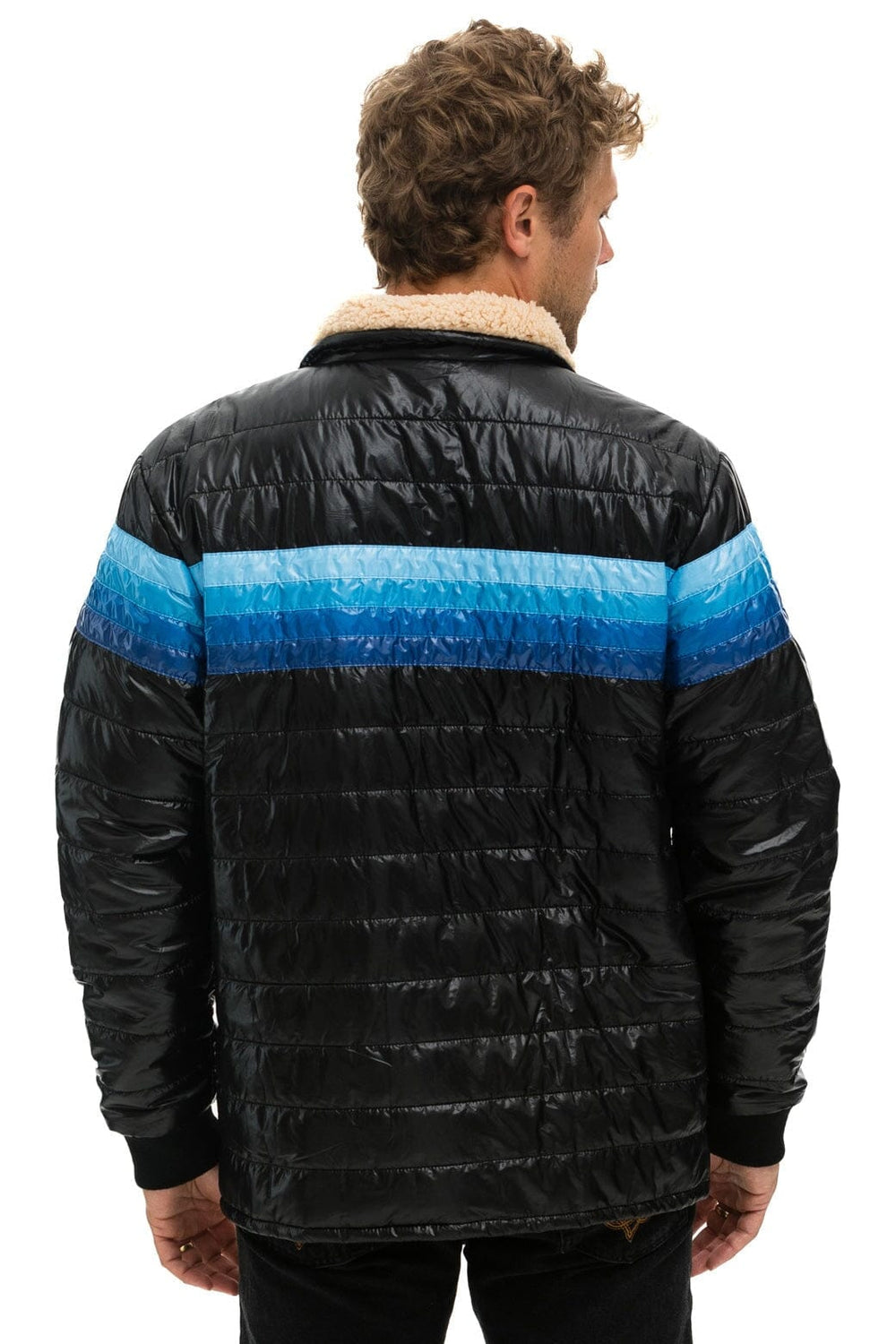 4 STRIPE JACKET - GLOSSY BLACK // BLUE