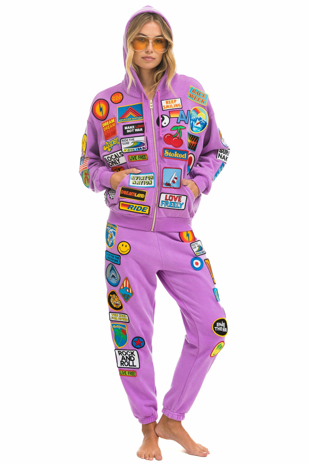 VINTAGE PATCH ZIP HOODIE RELAXED - NEON PURPLE