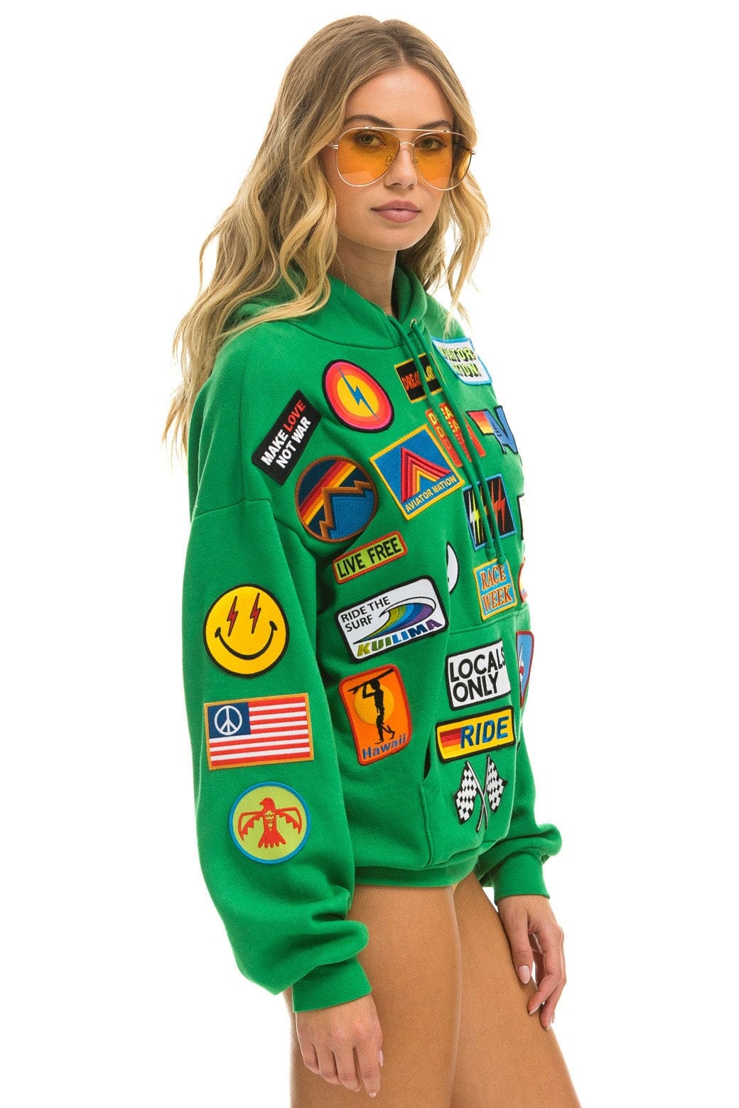 VINTAGE PATCH RELAXED PULLOVER HOODIE- KELLY GREEN