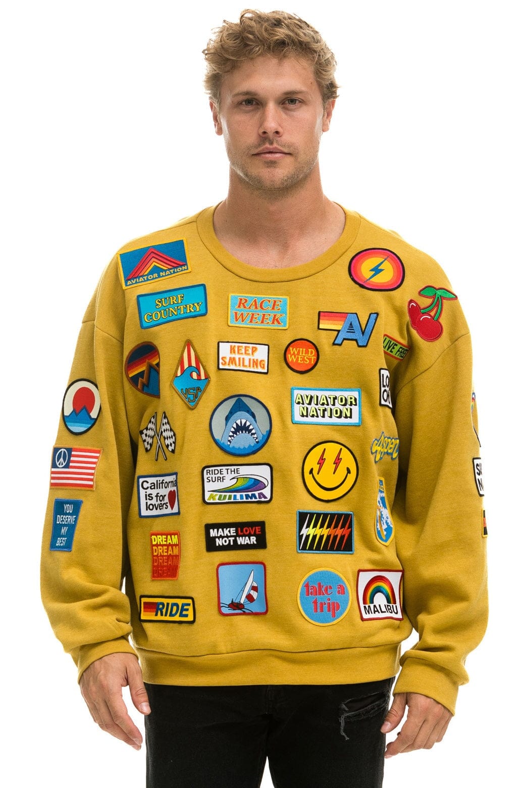 VINTAGE PATCH RELAXED CREW SWEATSHIRT - KHAKI