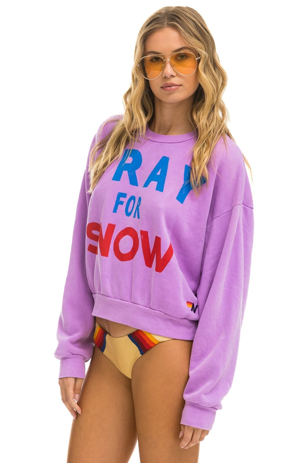 PRAY FOR SNOW RELAXED CREW SWEATSHIRT - NEON PURPLE