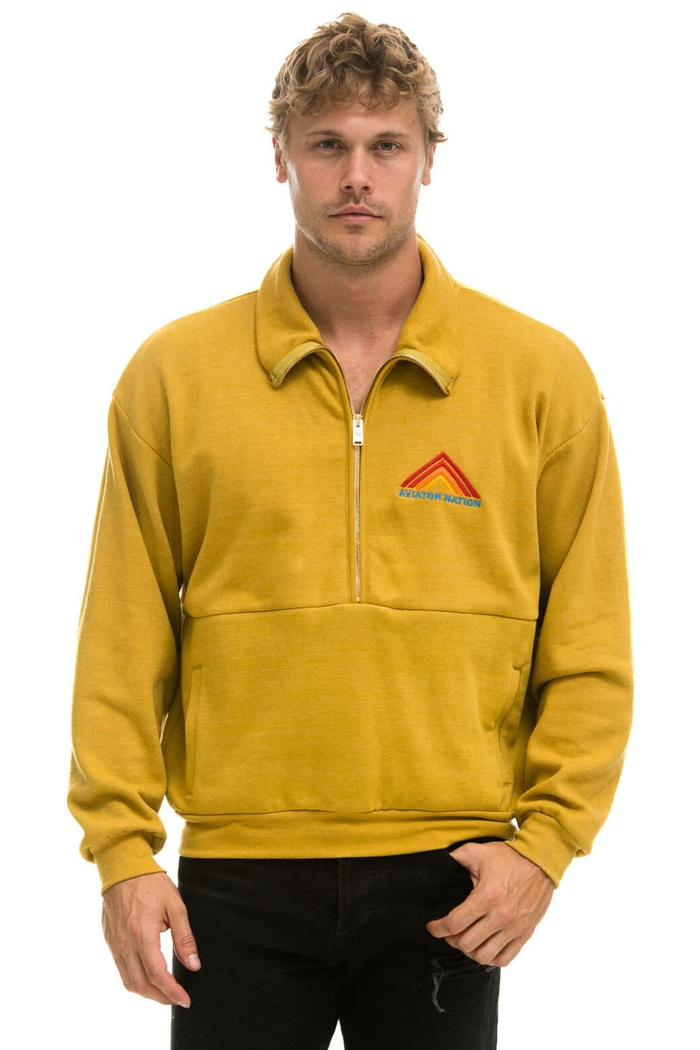 MOUNTAIN EMBROIDERY HALF ZIP SWEATSHIRT - KHAKI