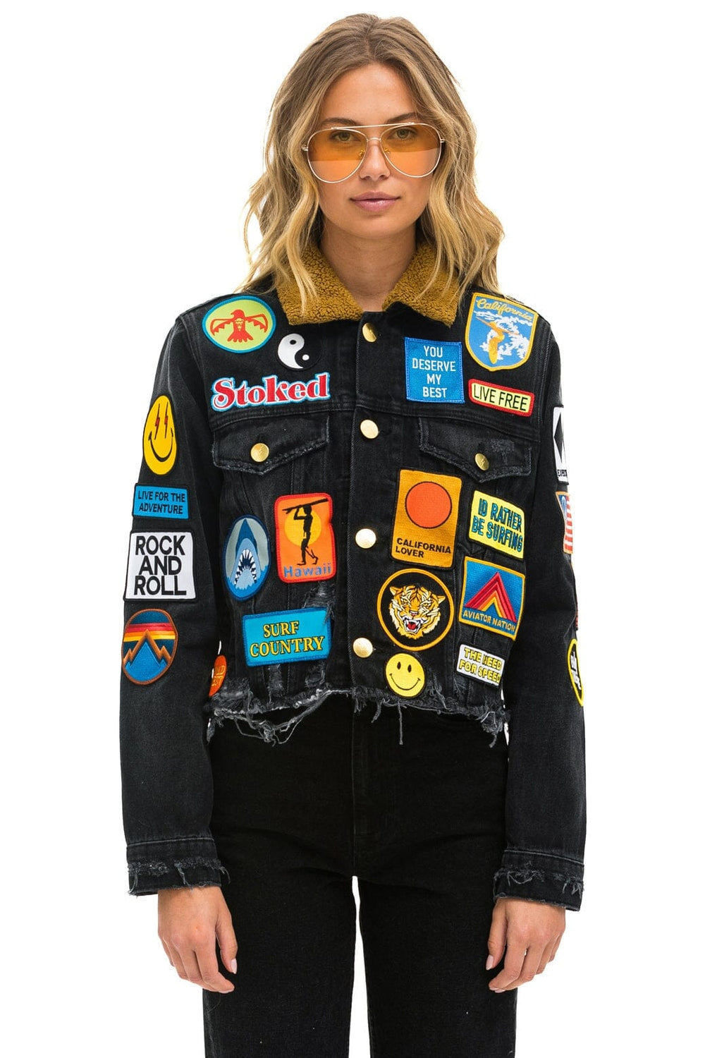 VINTAGE PATCH UNISEX DENIM JACKET - VINTAGE BLACK