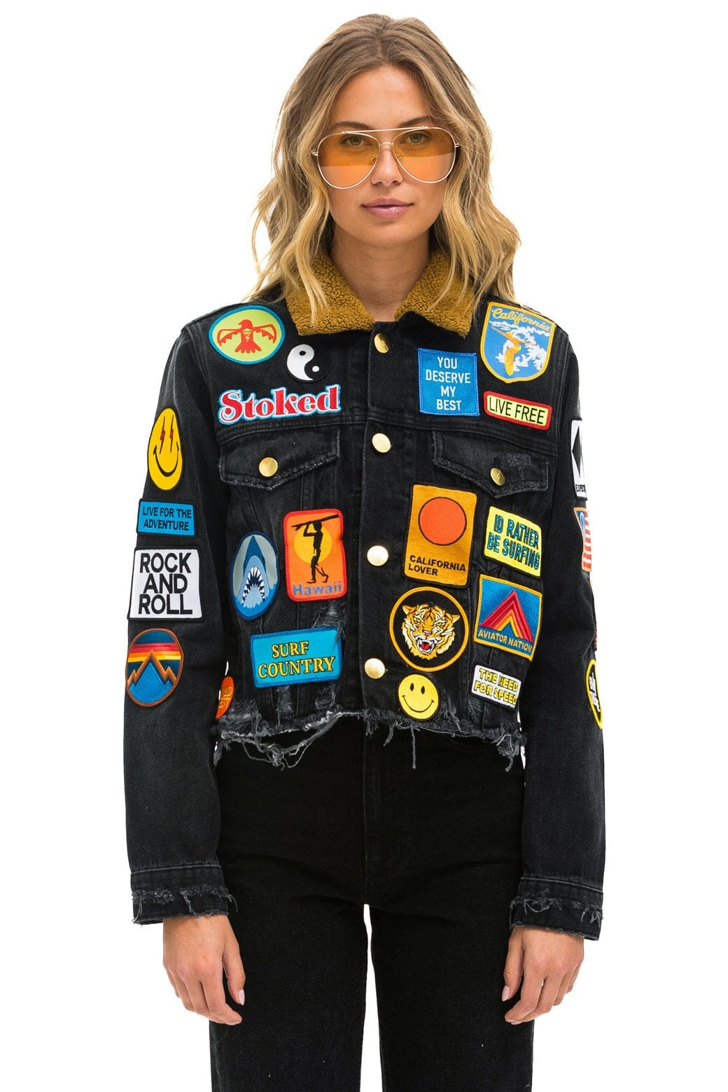 VINTAGE PATCH UNISEX DENIM JACKET - VINTAGE BLACK