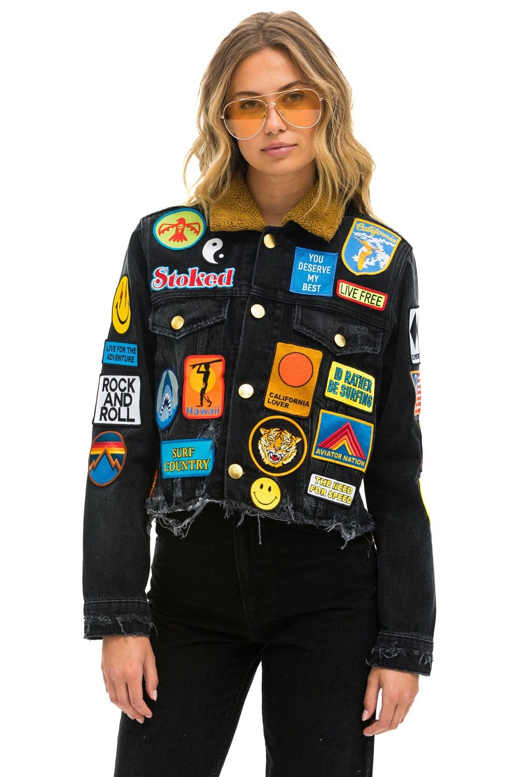 VINTAGE PATCH UNISEX DENIM JACKET - VINTAGE BLACK