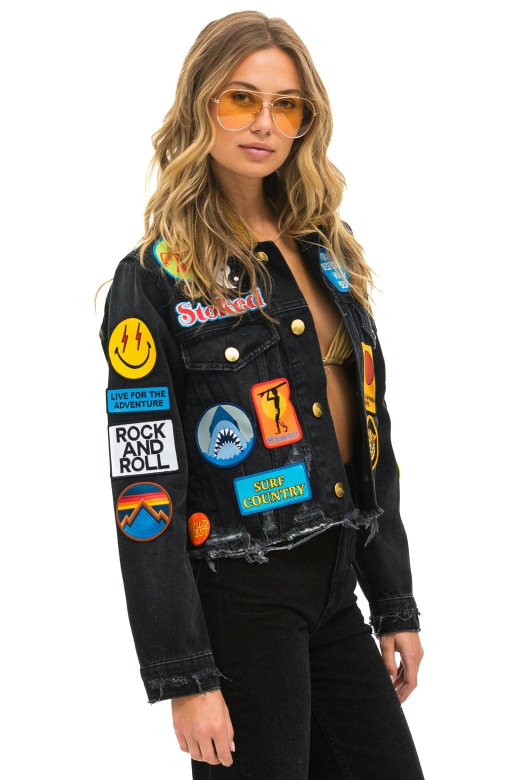 VINTAGE PATCH UNISEX DENIM JACKET - VINTAGE BLACK
