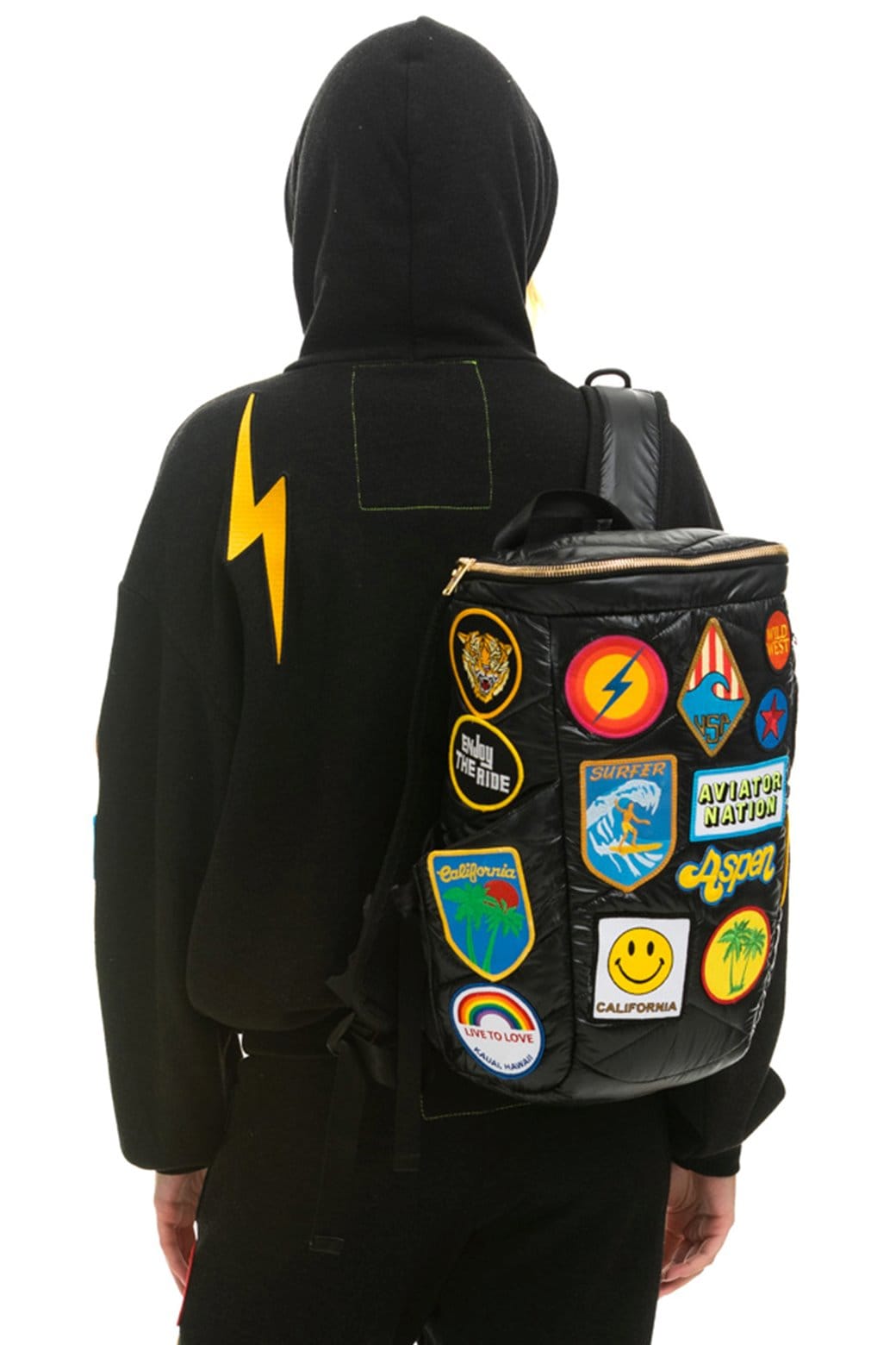 VINTAGE PATCH PUFFER BACKPACK - BLACK GLOSSY