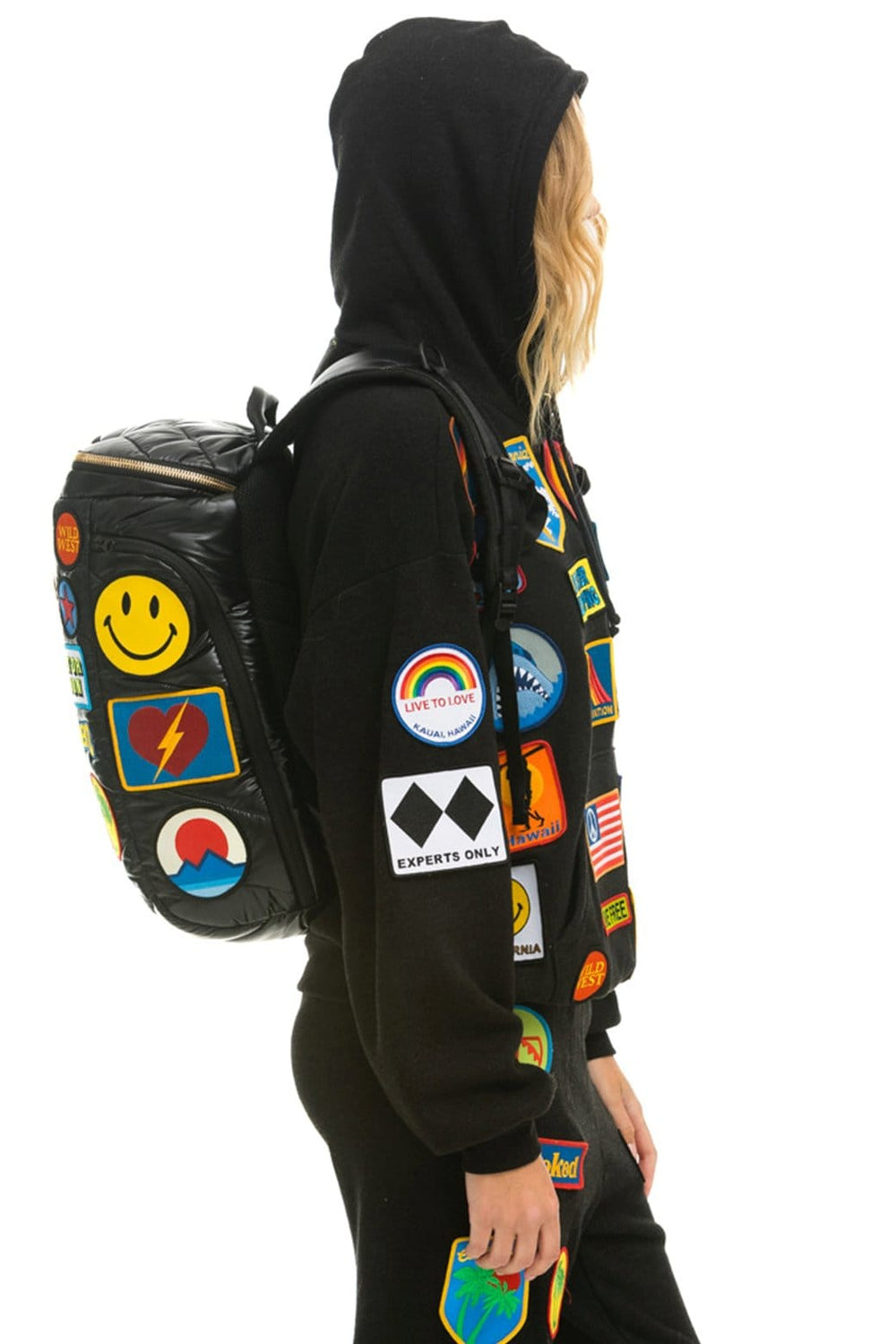 VINTAGE PATCH PUFFER BACKPACK - BLACK GLOSSY