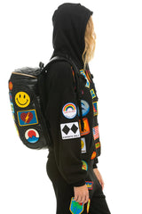 VINTAGE PATCH PUFFER BACKPACK - BLACK GLOSSY