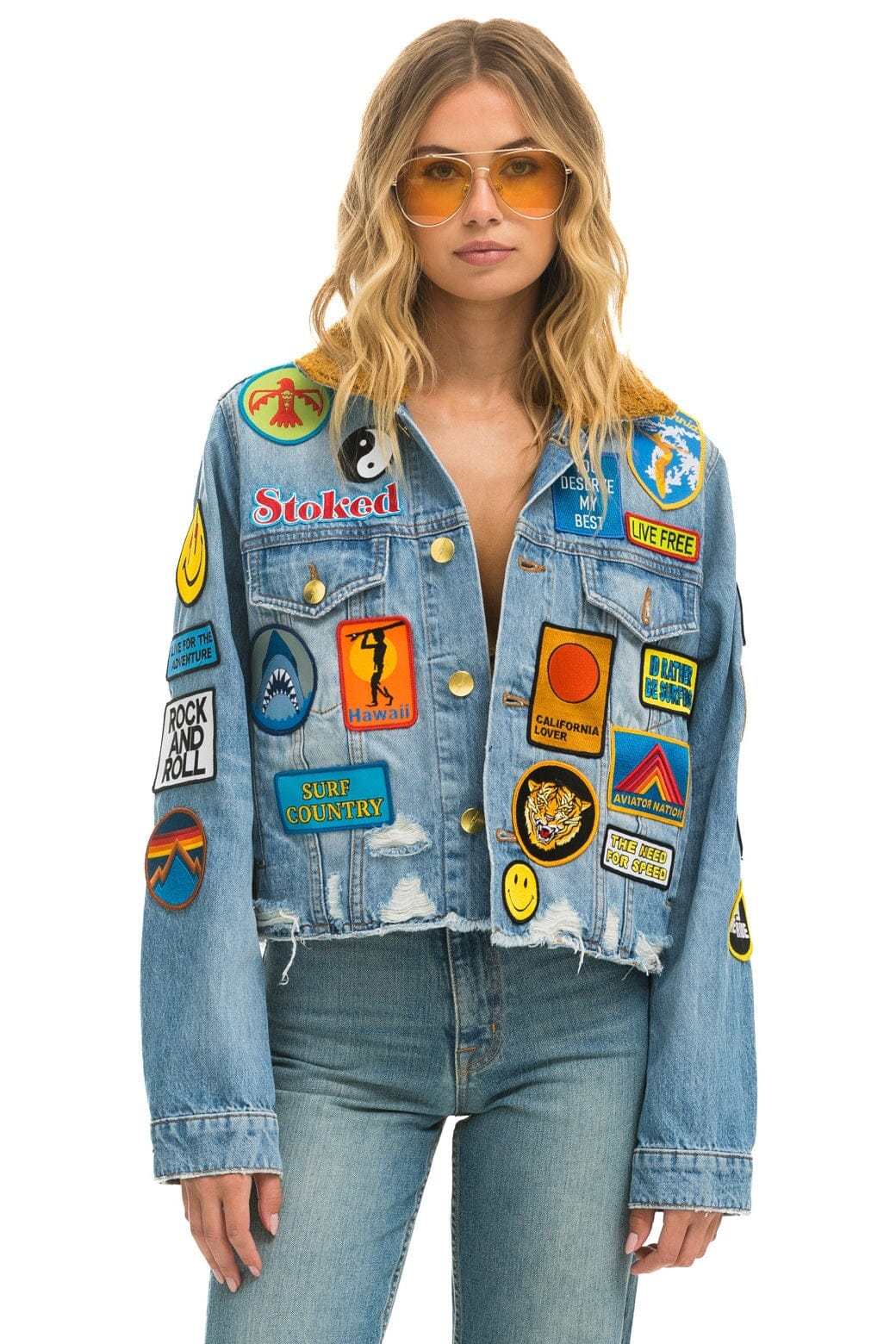 VINTAGE PATCH CROP DENIM JACKET - SUPER LIGHT