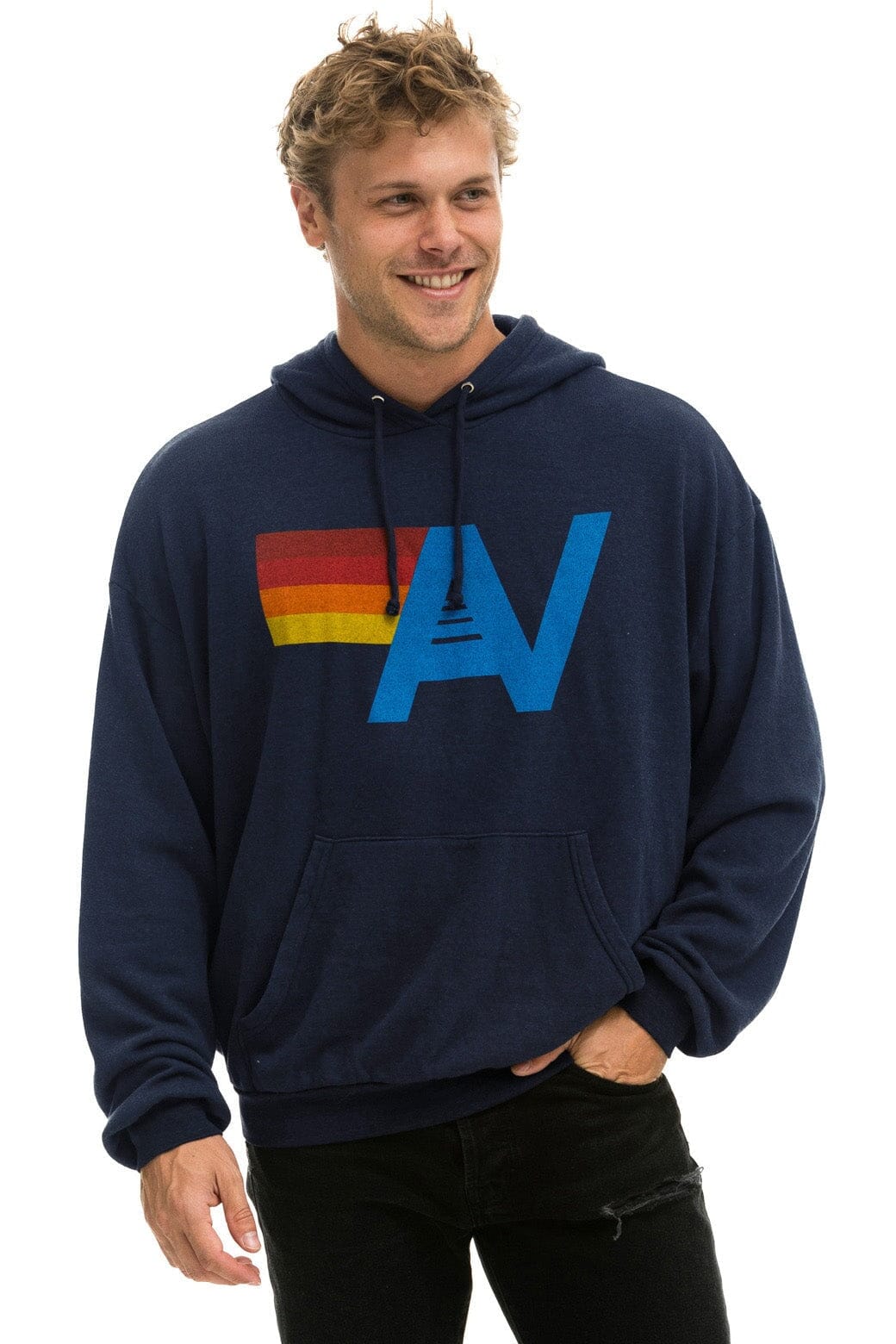 LOGO PULLOVER RELAXED HOODIE - NAVY