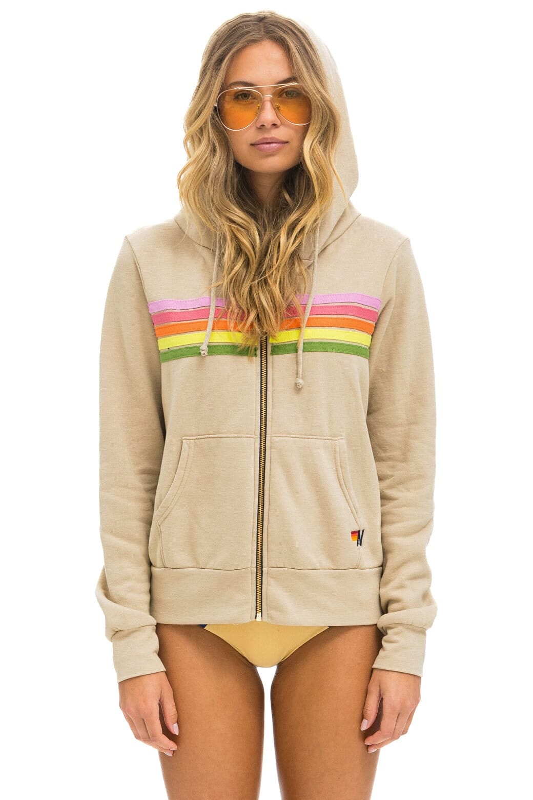 5 STRIPE HOODIE - SAND // PINK // GREEN