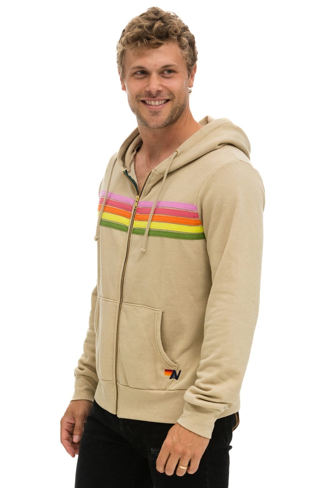 5 STRIPE HOODIE - SAND // PINK // GREEN