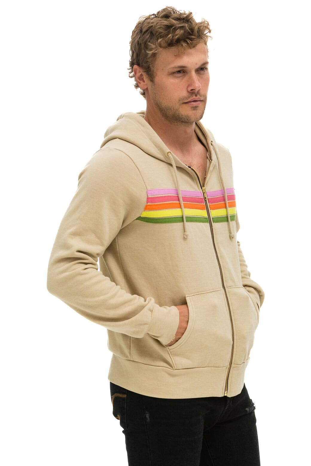 5 STRIPE HOODIE - SAND // PINK // GREEN