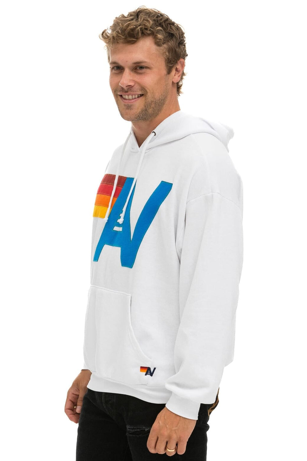 LOGO STITCH PULLOVER RELAXED HOODIE - WHITE