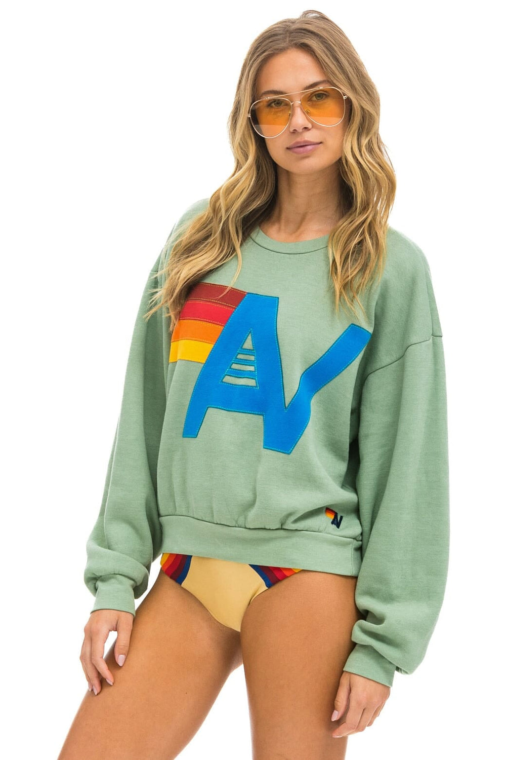 LOGO STITCH RELAXED CREW SWEATSHIRT - SAGE