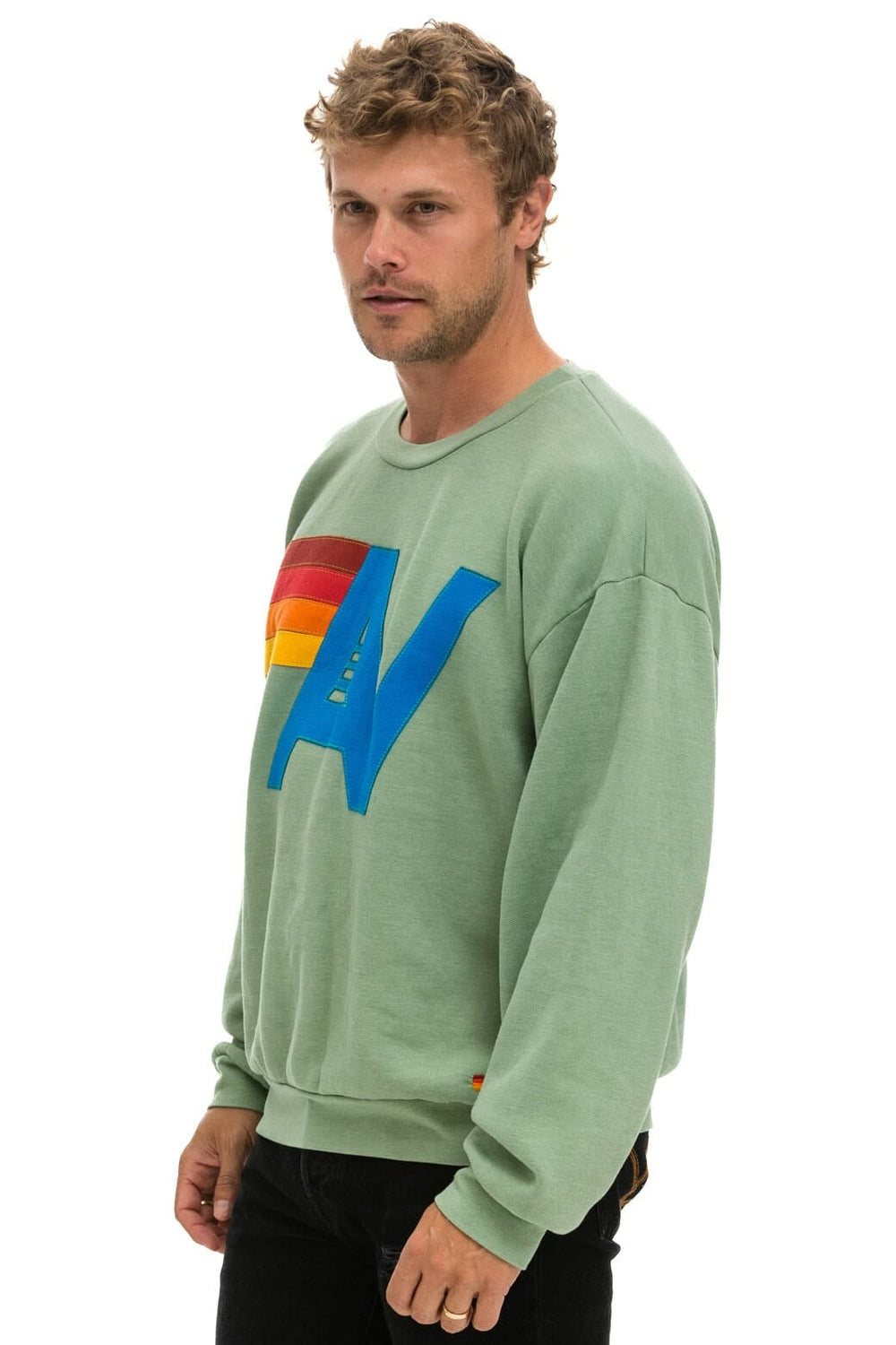 LOGO STITCH RELAXED CREW SWEATSHIRT - SAGE