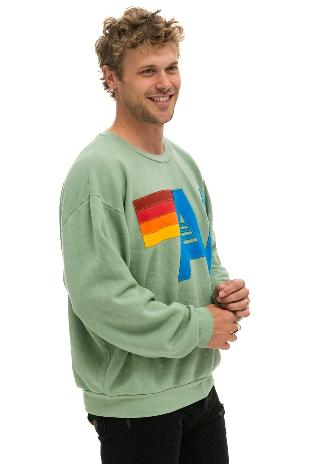 LOGO STITCH RELAXED CREW SWEATSHIRT - SAGE