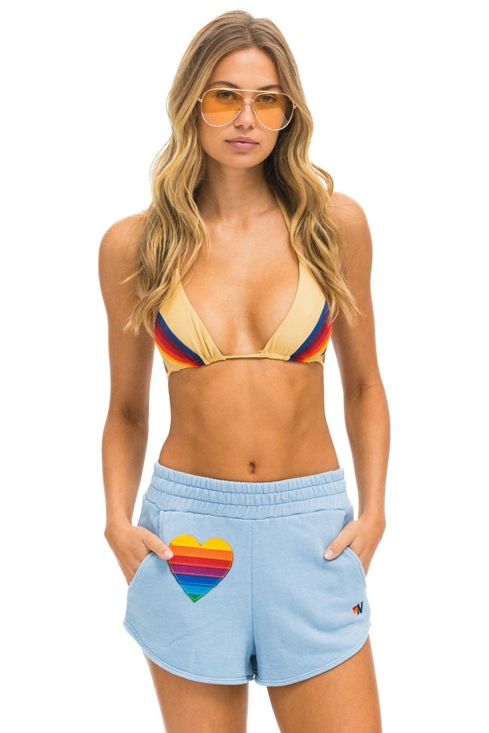 RAINBOW HEART STITCH LOUNGER SHORT - ICE