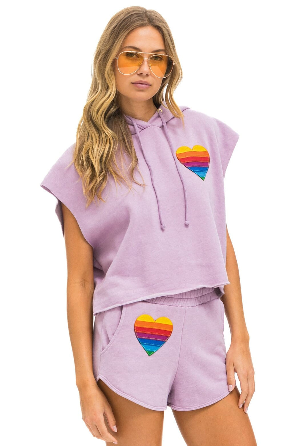 RAINBOW HEART STITCH LOUNGER SHORT - MAUVE