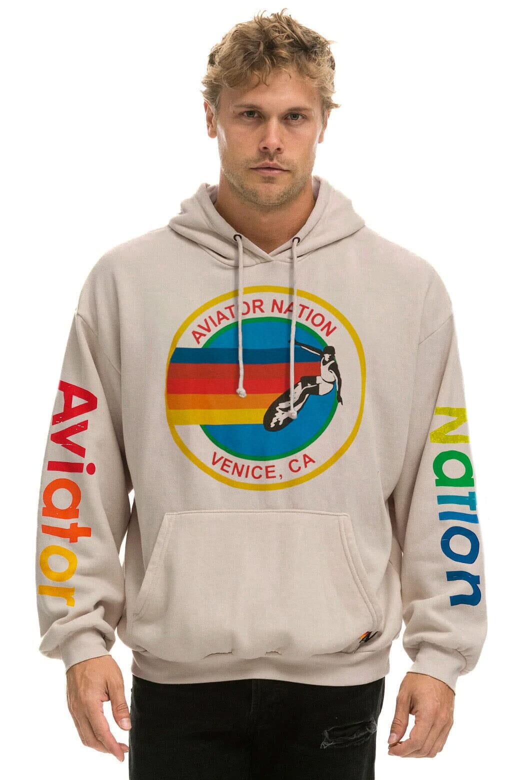 AVIATOR NATION RELAXED PULLOVER HOODIE - SAND