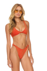 SPARKLE RIVIERA KNOT FRONT TOP BIKINI TOP - HOT CORAL