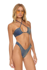 SPARKLE ST TROPEZ BANDEAU HALTER BIKINI TOP - NAVY