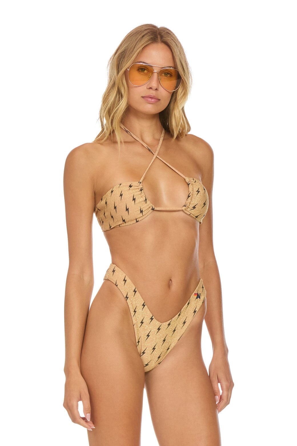 SPARKLE ST TROPEZ SCRUNCH CHEEKY BIKINI BOTTOMS - BLACK BOLT REPEAT