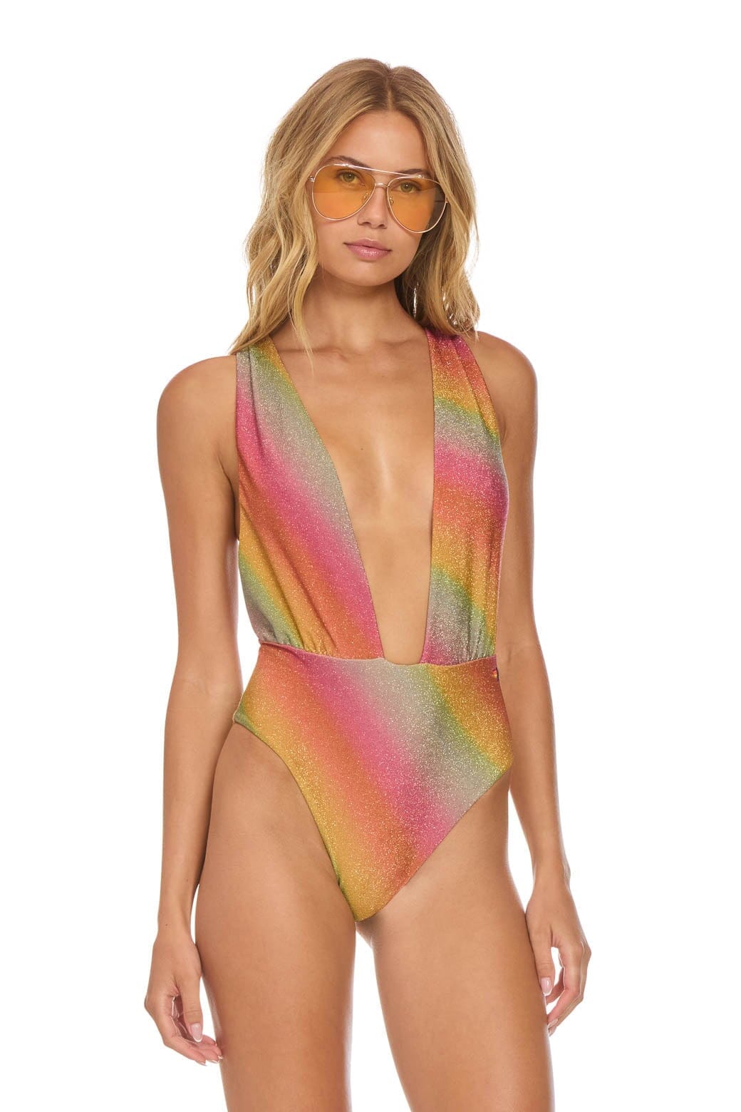 SPARKLE COMO DEEP PLUNGE CROSS BACK WOMENS ONE PIECE - RAINBOW