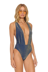 SPARKLE COMO DEEP PLUNGE CROSS BACK WOMENS ONE PIECE - NAVY