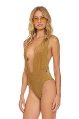 SPARKLE COMO DEEP PLUNGE CROSS BACK WOMENS ONE PIECE - MOCHA