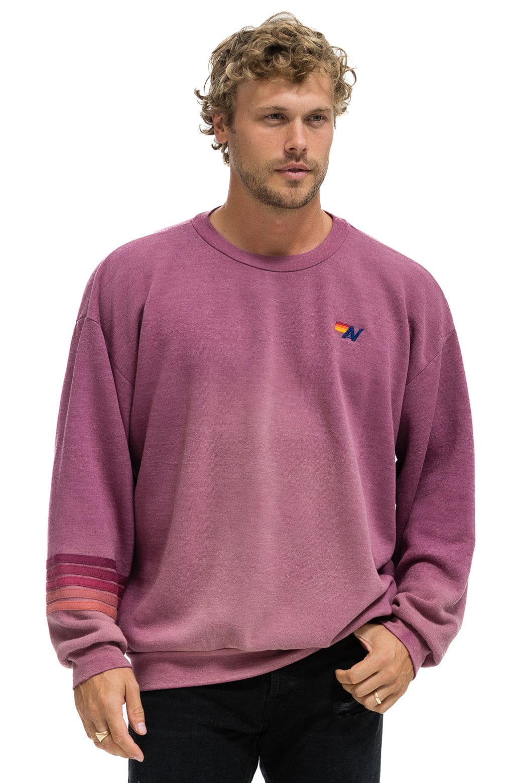 RUGBY STITCH RELAXED CREW SWEATSHIRT - FADED BERRY