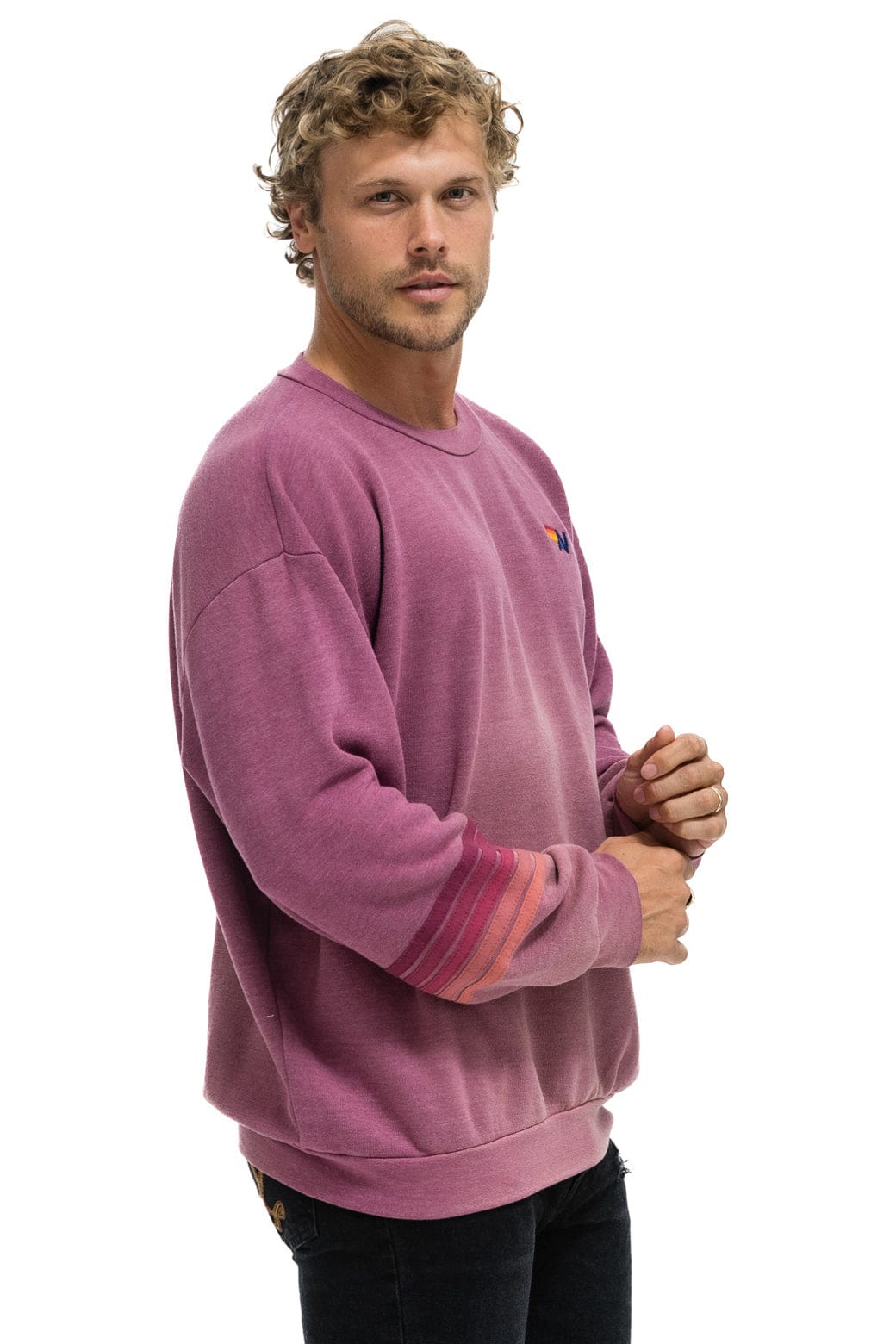 RUGBY STITCH RELAXED CREW SWEATSHIRT - FADED BERRY