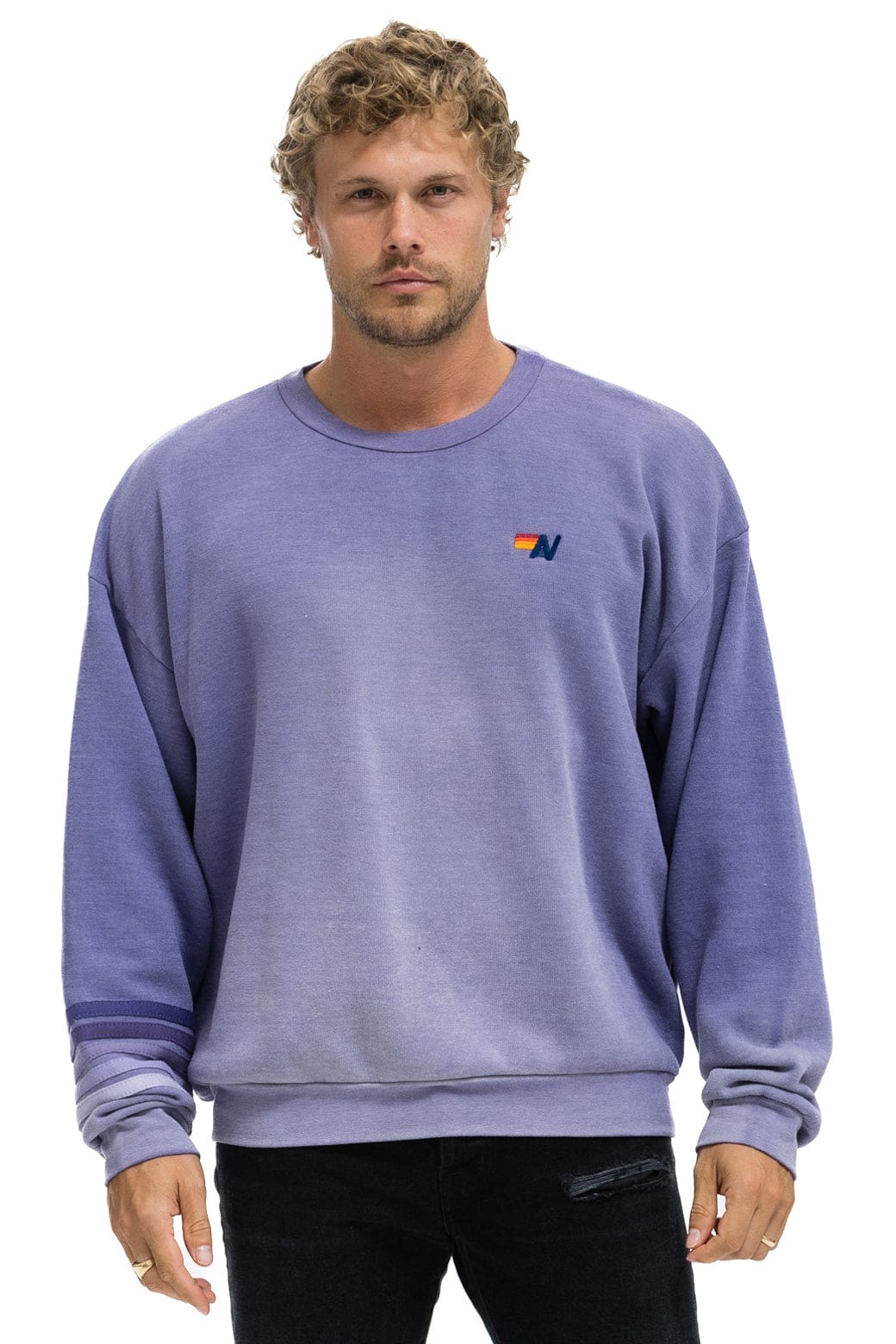 RUGBY STITCH RELAXED CREW SWEATSHIRT - FADED GRAPE