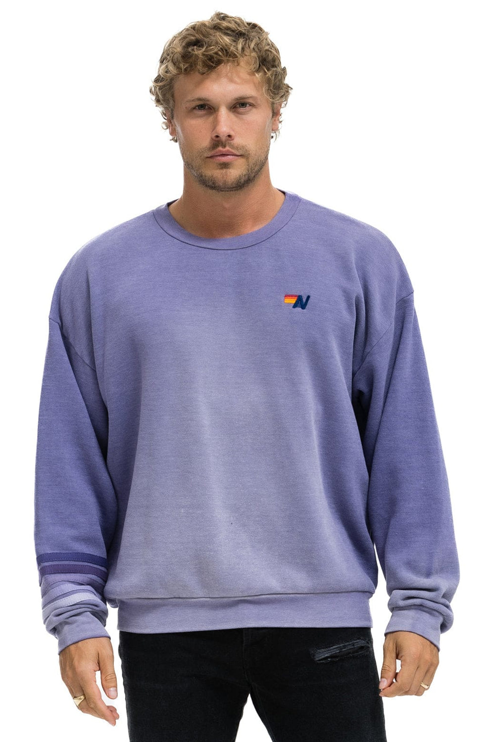RUGBY STITCH RELAXED CREW SWEATSHIRT - FADED GRAPE