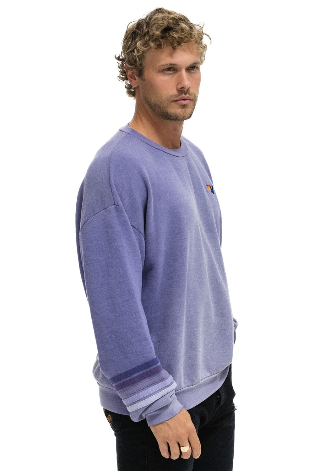 RUGBY STITCH RELAXED CREW SWEATSHIRT - FADED GRAPE