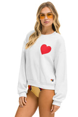 HEART STITCH RELAXED CREW SWEATSHIRT - WHITE