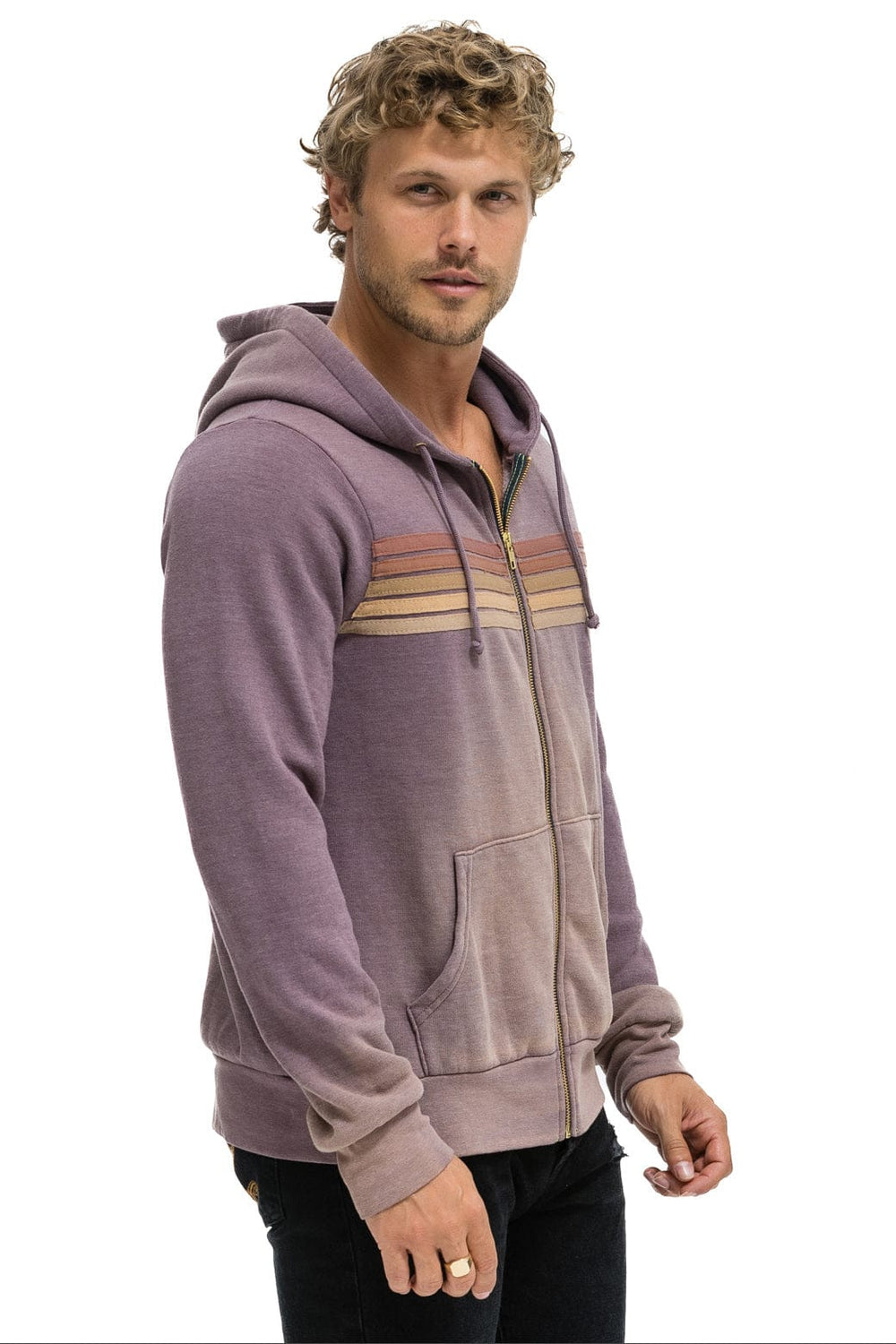 5 STRIPE HOODIE - FADED MOCHA