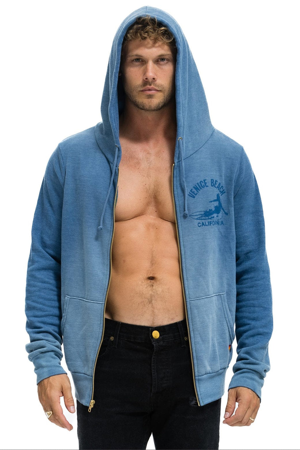 VENICE SURFER ZIP HOODIE - FADED WATER