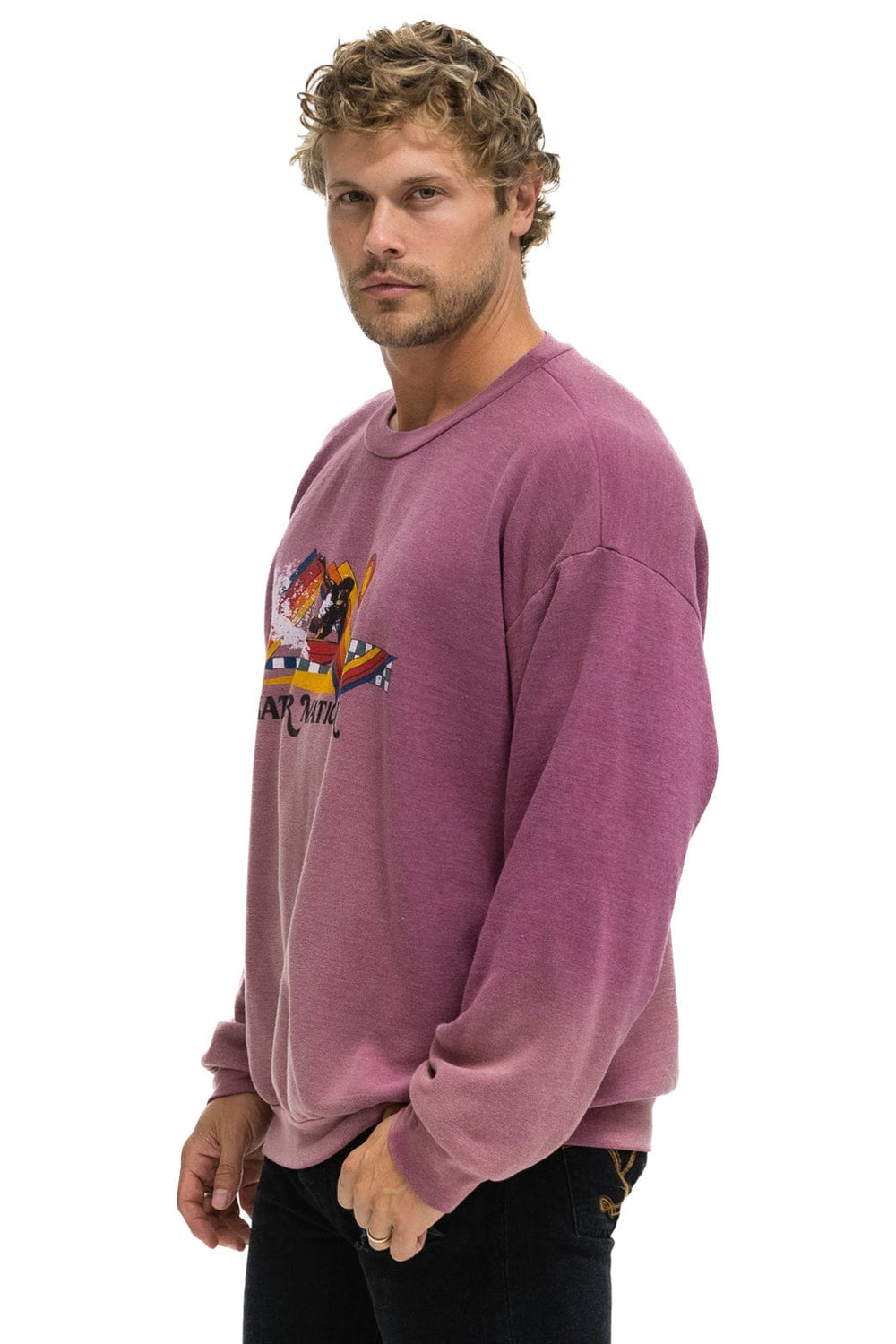 SURF RACER RELAXED CREW SWEATSHIRT - FADED BERRY