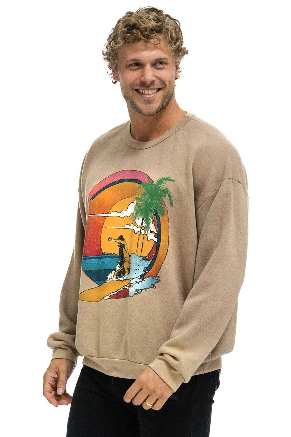 TROPICAL SURF RELAXED CREW SWEATSHIRT - FADED TAN