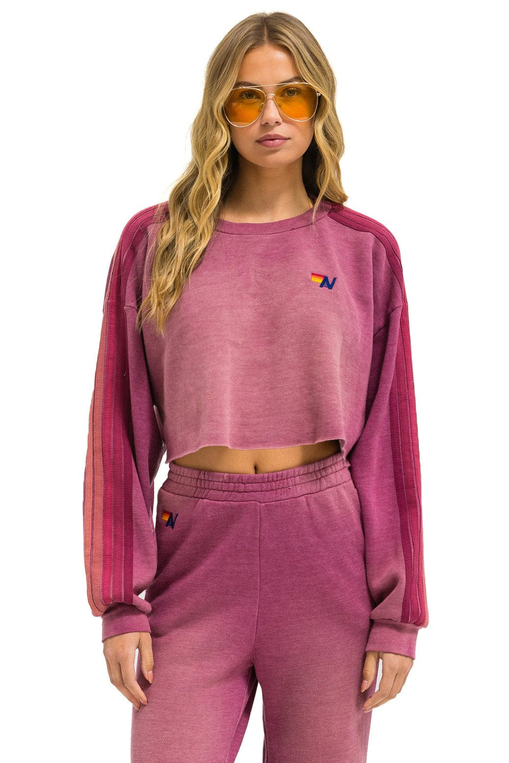 CLASSIC STRIPE CROPPED CREW SWEATSHIRT RELAXED - FADED BERRY