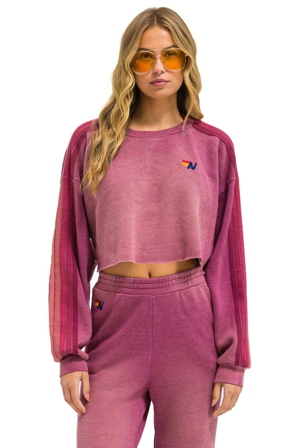 CLASSIC STRIPE CROPPED CREW SWEATSHIRT RELAXED - FADED BERRY