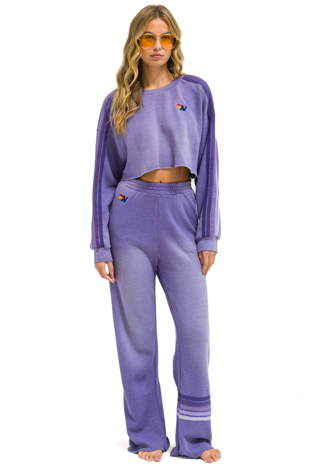 CLASSIC STRIPE CROPPED CREW SWEATSHIRT RELAXED - FADED GRAPE