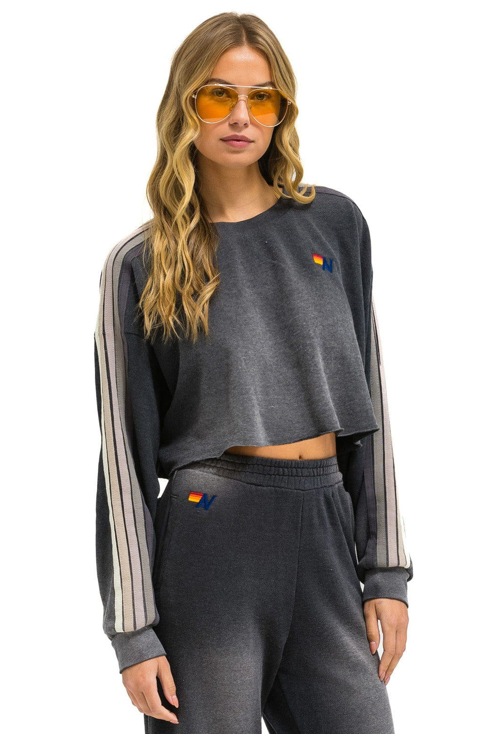 CLASSIC STRIPE CROPPED CREW SWEATSHIRT RELAXED - FADED SMOKE