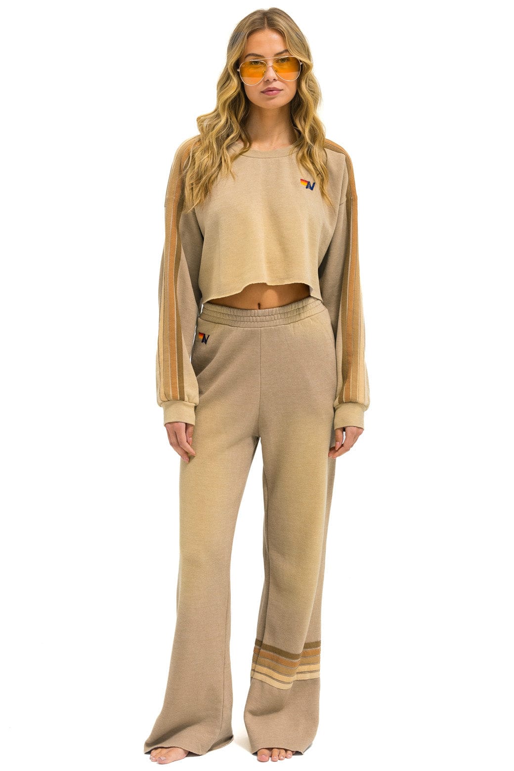 CLASSIC STRIPE CROPPED CREW SWEATSHIRT RELAXED - FADED TAN