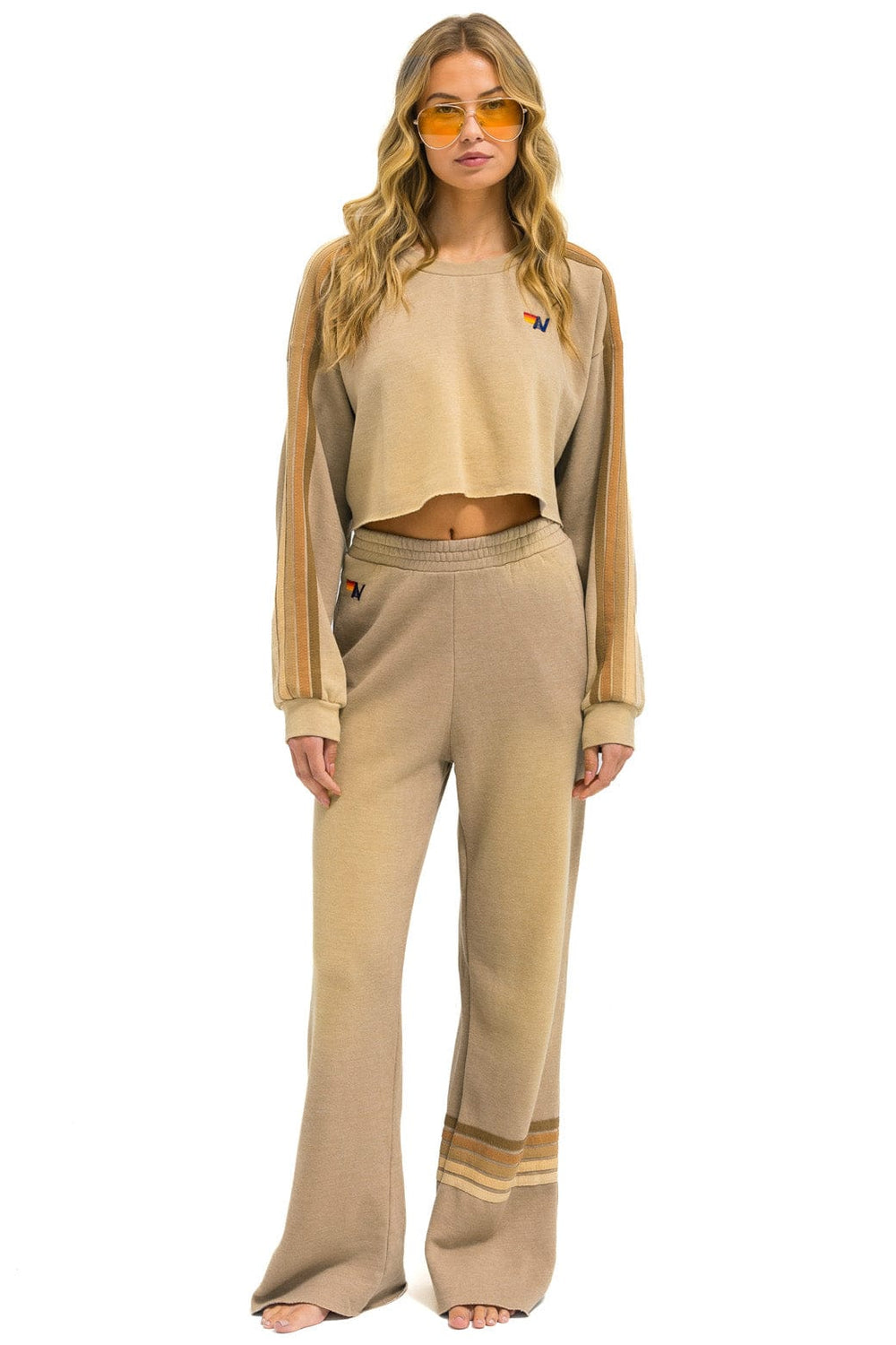 CLASSIC STRIPE CROPPED CREW SWEATSHIRT RELAXED - FADED TAN