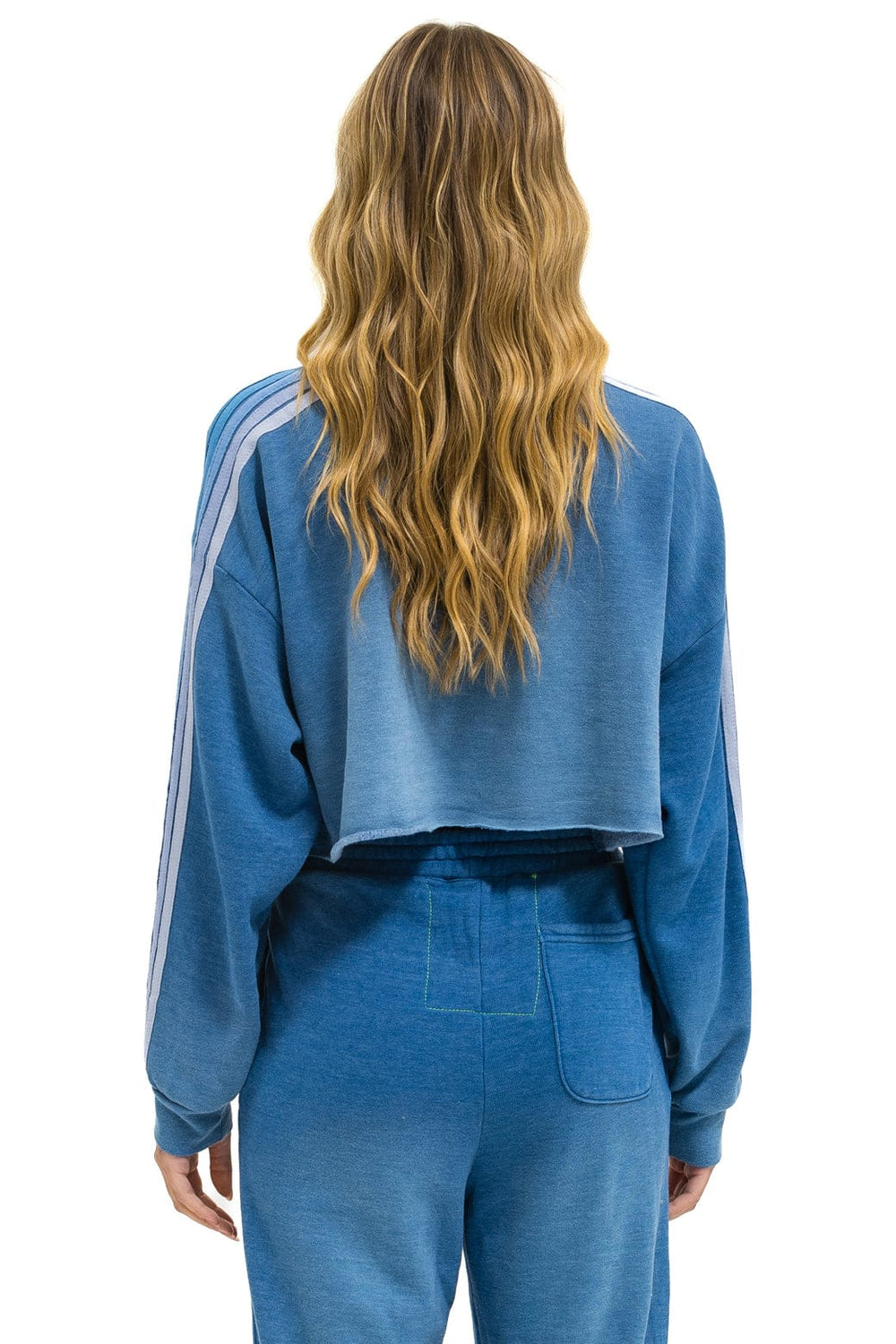 CLASSIC STRIPE CROPPED CREW SWEATSHIRT RELAXED - FADED WATER
