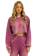 BOLT STITCH CROPPED CREW SWEATSHIRT RELAXED - FADED BERRY