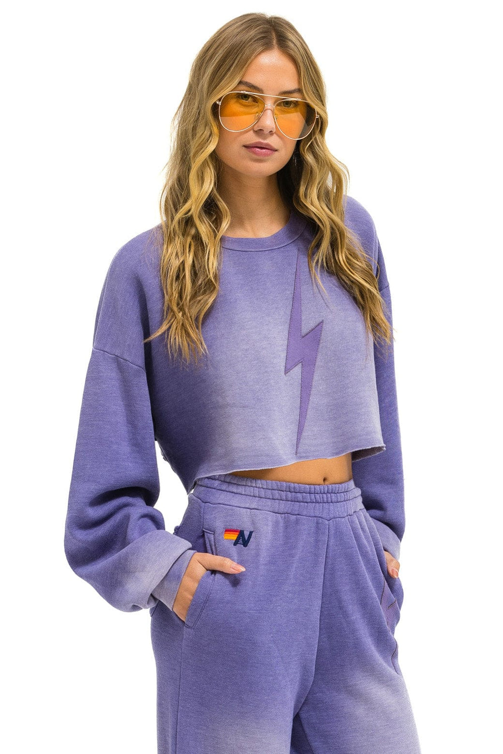 BOLT STITCH CROPPED CREW SWEATSHIRT RELAXED - FADED GRAPE